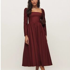 Reformation Burgundy Long Sleeve Dress